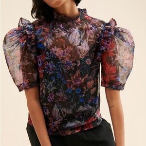 Maeve By Anthropologie Puff-Sleeved Organza Blouse Size 2XL
